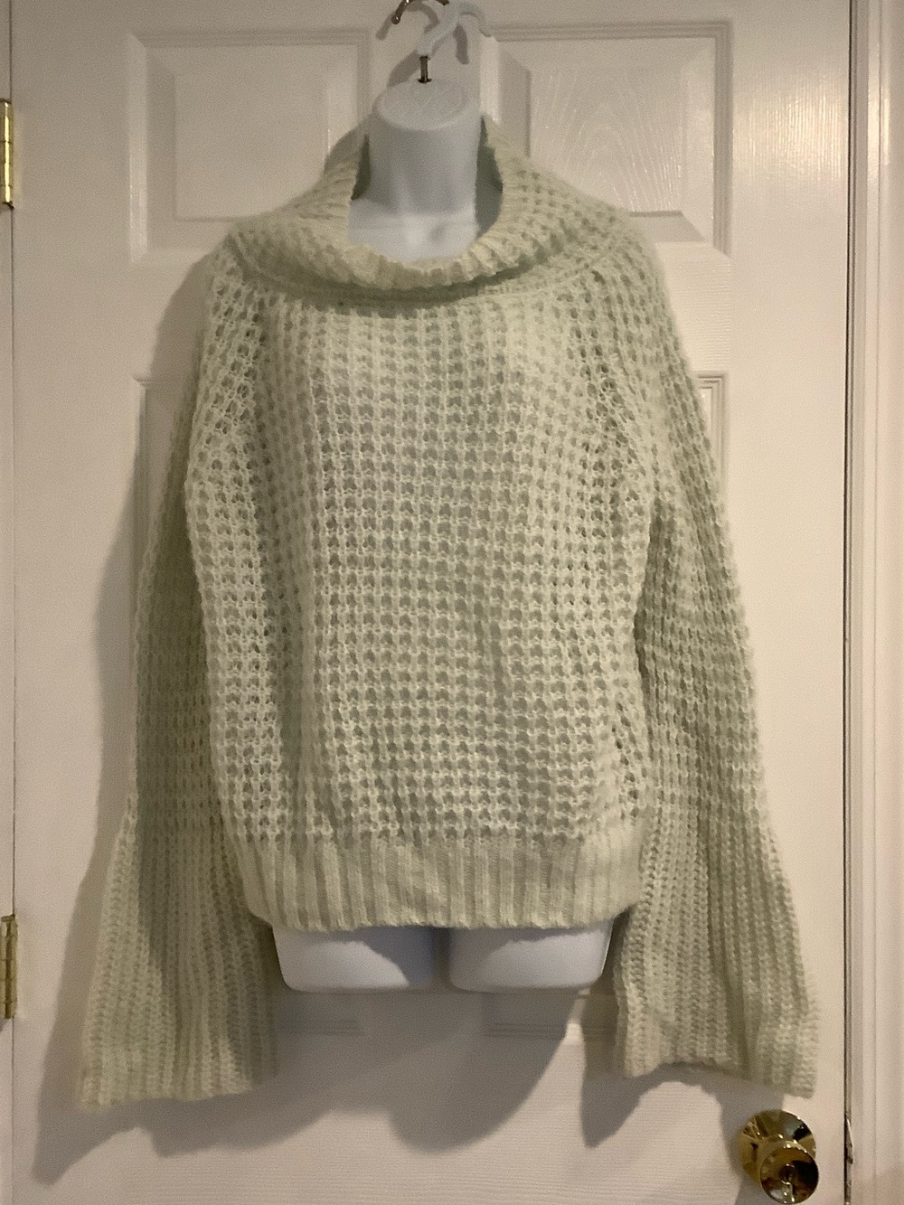 MAEVE Pale Green/Yellow Wool Blend Oversized Open Knit Cowl Neck Sweater S